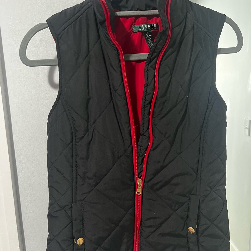 Ralph Lauren Black Quilted Vest with Red Accents